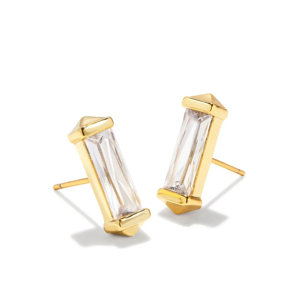 Kendra Scott Fletcher Gold Stud Earrings In White CZ